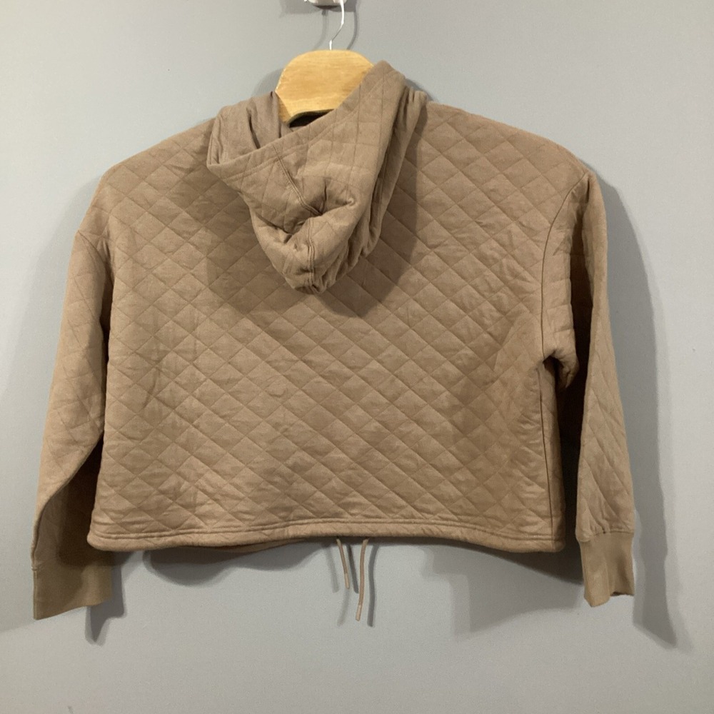 tentree W Quilted Hoodie Fossil Brown Cropped Sweatshirt XL TCW5388-2764 NEW - Picture 5 of 5